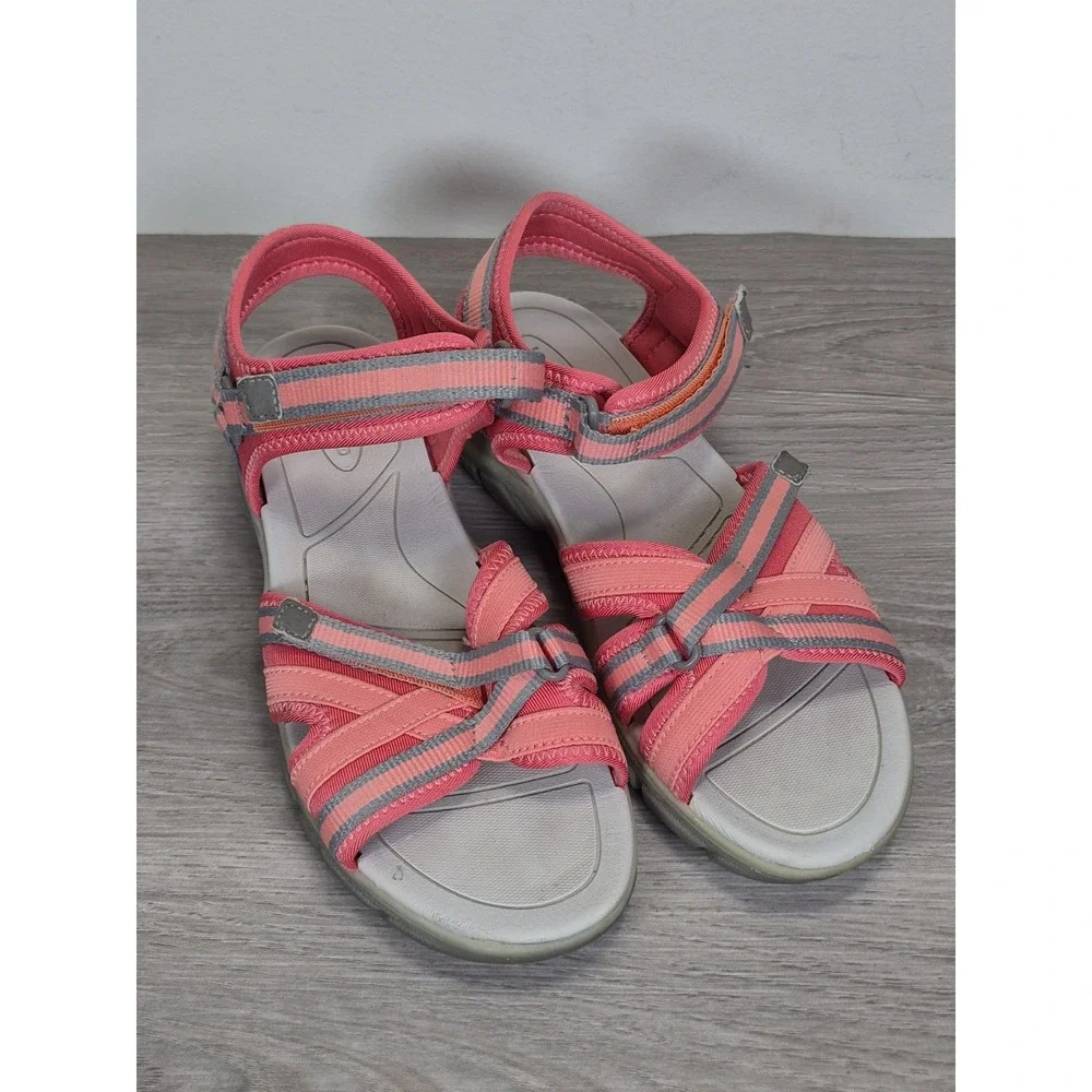 Lands' End Sport Women's Grey Pink Open Toe Water Sandal Cross Strap Sz 8B